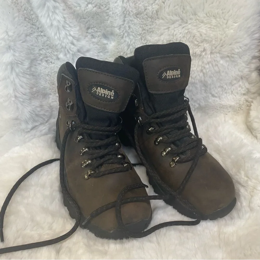 Alpine Design Grand woman brown leather waterproof hiking boots 6.5 - Picture 3 of 14